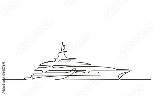 continuous line drawing vector illustration with FULLY EDITABLE STROKE of luxury yacht