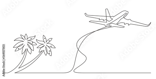 Canvas Print continuous line drawing vector illustration with FULLY EDITABLE STROKE of palm t