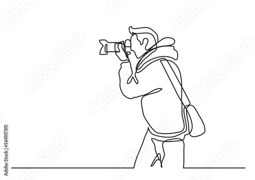 continuous line drawing vector illustration with FULLY EDITABLE STROKE of photographer making pictures