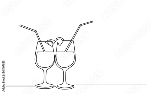 continuous line drawing vector illustration with FULLY EDITABLE STROKE of two cocktail drinks