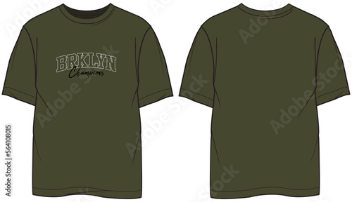 unisex short sleeve crew neck oversized t shirt flat sketch vector illustration front and back view technical CAD drawing template