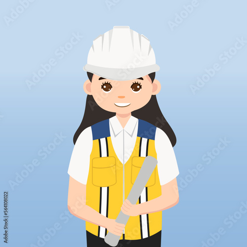Architect, technician and builders and engineers and mechanics and Construction Worker People teamwork ,Vector illustration cartoon character. Engineer with white safety helmet in construction site.