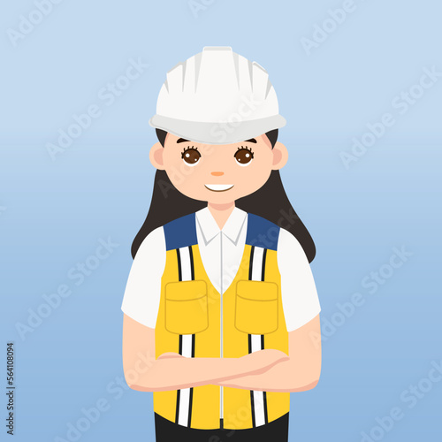 Architect, technician and builders and engineers and mechanics and Construction Worker People teamwork ,Vector illustration cartoon character. Engineer with white safety helmet in construction site.