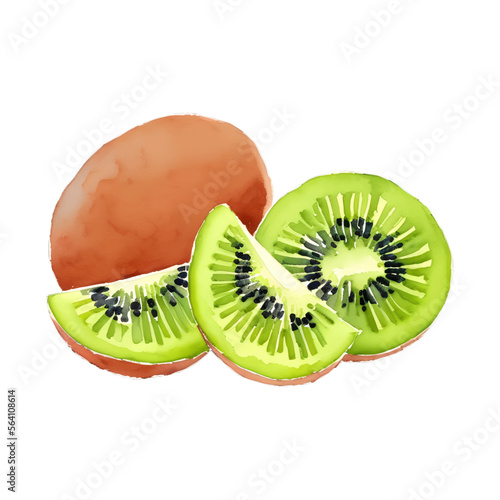 kiwi fruit digital drawing with watercolor style illustration
