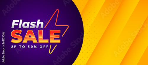Flash sale banner vector, horizontal background of discount event for media promotion and social media post