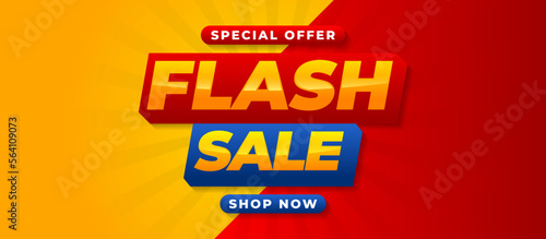 Flash sale banner vector, horizontal background of discount event for media promotion and social media post