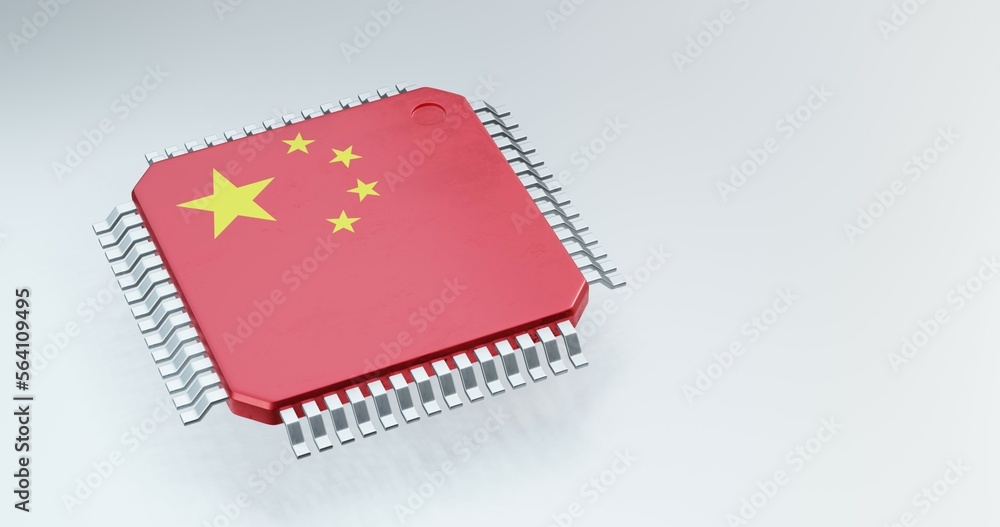 3d render of microchip or semiconductor chip with countries flag for supply chain concept. 3d render of microchip or semiconductor chip with countries flag for supply chain concept.