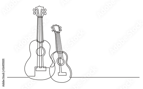 continuous line drawing vector illustration with FULLY EDITABLE STROKE of two ukuleles