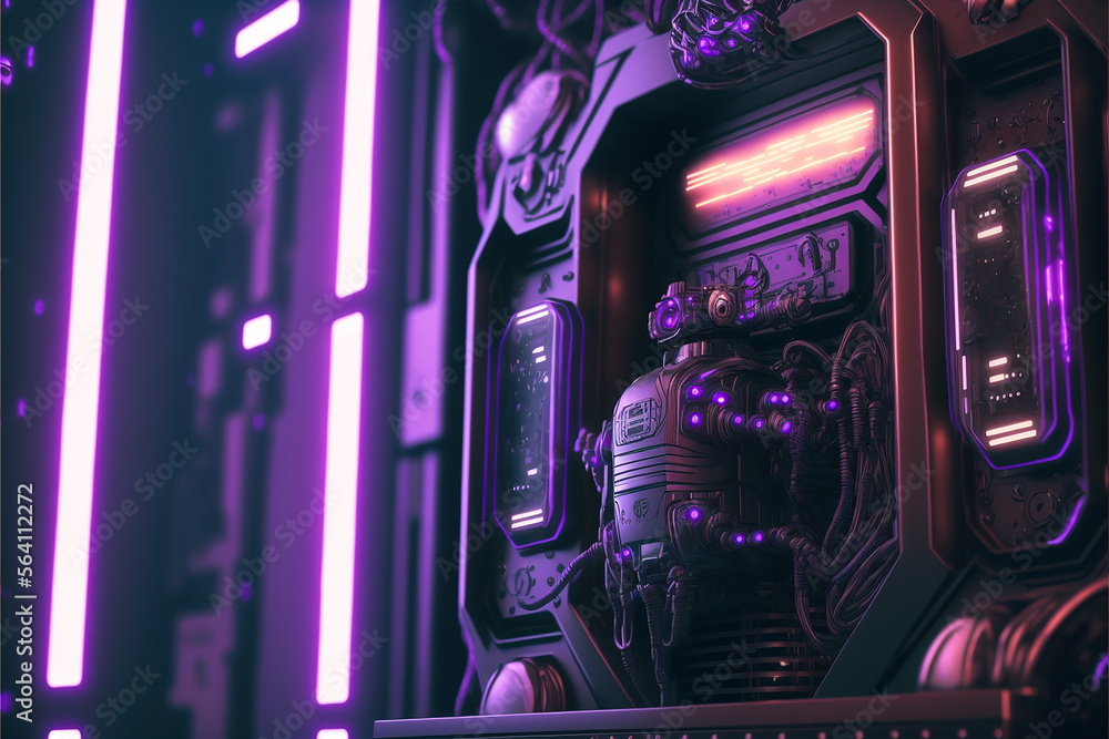 Futuristic sci-fi cyber purple background. Generative AI