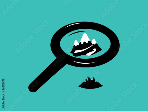 Conceptual flat vector illustration on the theme of the saying "To make mountains out of molehills".