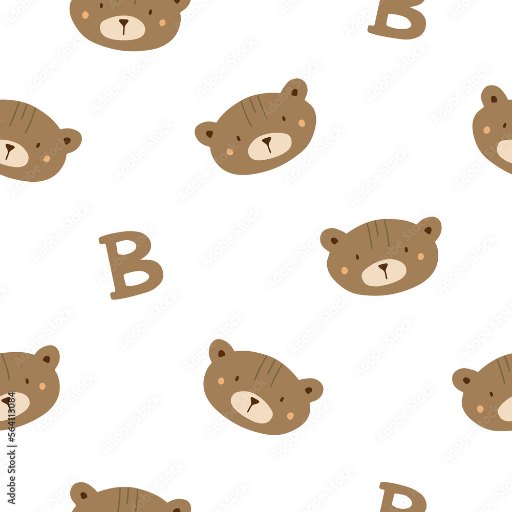 cute seamless pattern with cartoon teddy bears for kids. animal on a white background. vector illustration for nursery and textile.