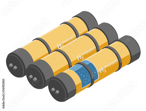 Compressed Hydrogen Storage pack  system Fuel Cell H2 tank in EV car ecology clean energy illustration isometric isolated vector