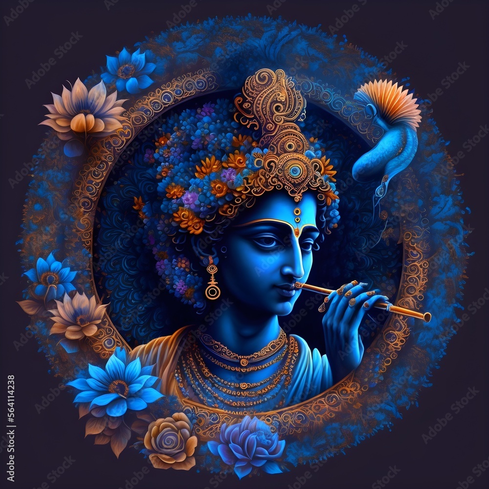 Lord Krishna avatar. Hindu God Krishna Painting (symbol of Devine ...