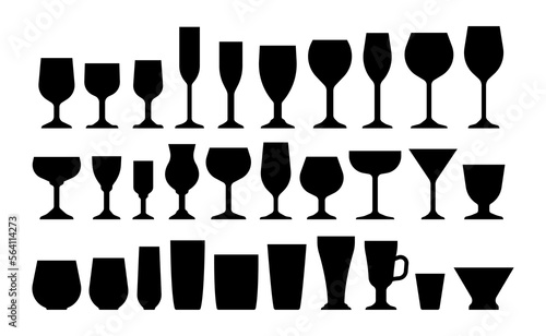 Wine glasses set silhouette stencil templates