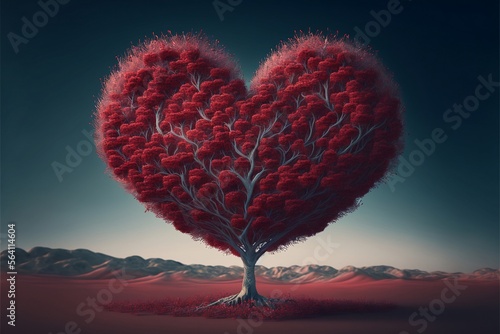 Heart tree. Red heart shaped tree. Valentine background. Love. Valentines day illustration Valentine s and love concept Generative AI