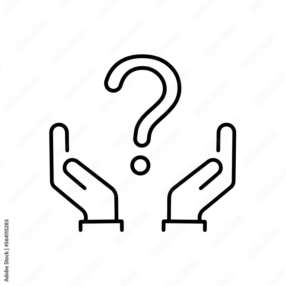 holding hand question mark icon, faq support, puzzled or uncertainty bubble, doubt ask, frequently information advice, thin line symbol on white background - editable stroke vector illustration holding hand question mark icon, faq support, puzzled or uncertainty bubble, doubt ask, frequently information advice, thin line symbol on white background - editable stroke vector illustration
