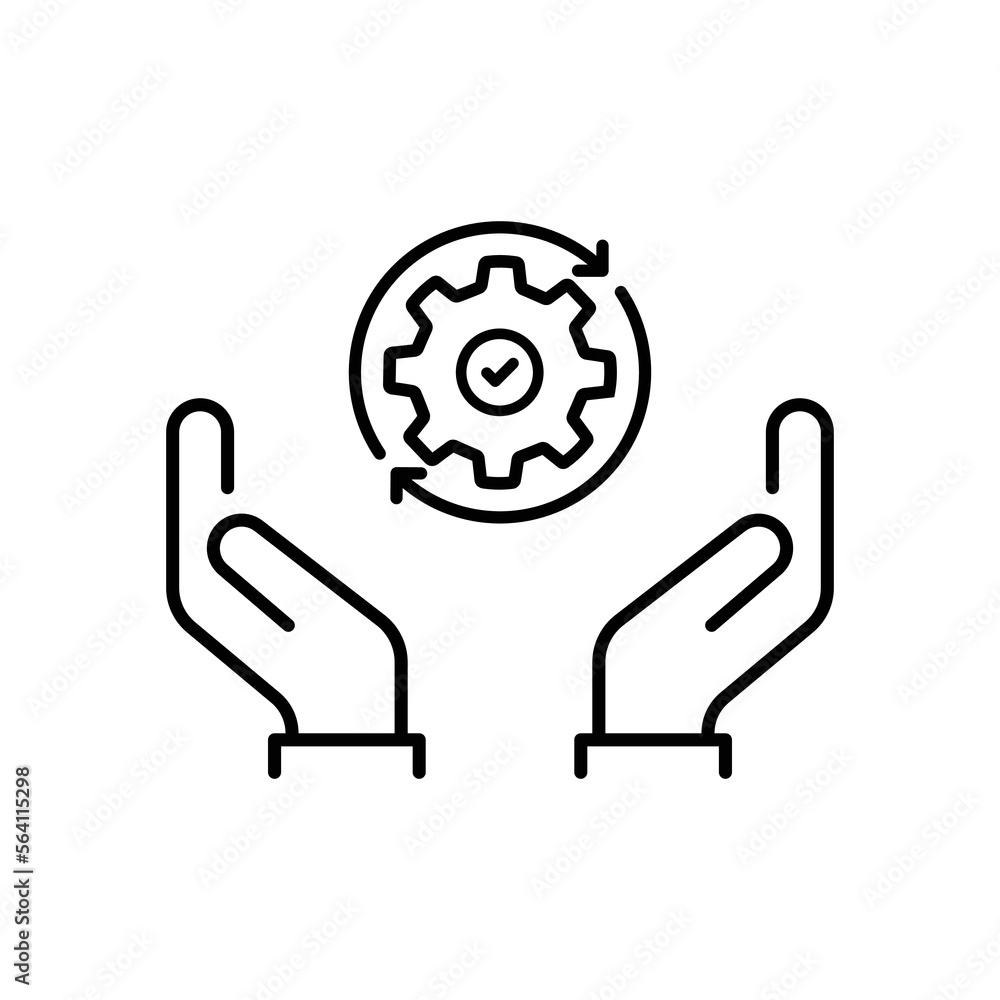 hand holding gear like optimize system icon. linear trend modern simple digital perform logotype graphic stroke design web element isolated on white. concept of workflow symbol or efficient pictogram hand holding gear like optimize system icon. linear trend modern simple digital perform logotype graphic stroke design web element isolated on white. concept of workflow symbol or efficient pictogram