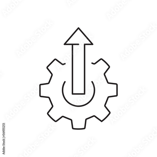 system upgrade icon, gear with arrow, update process, install software, thin line symbol on white background - editable stroke vector illustration eps10