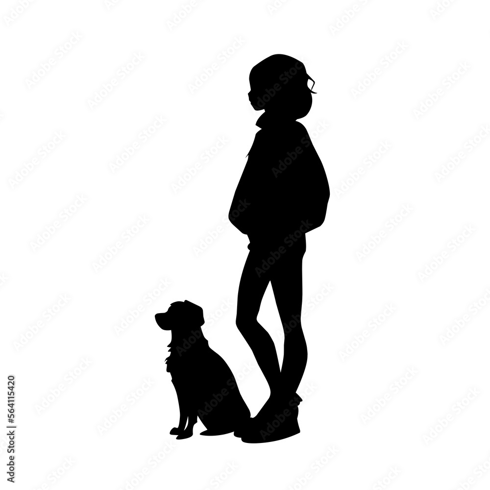 silhouette graphic vector illustration of woman with pet, suitable for icon