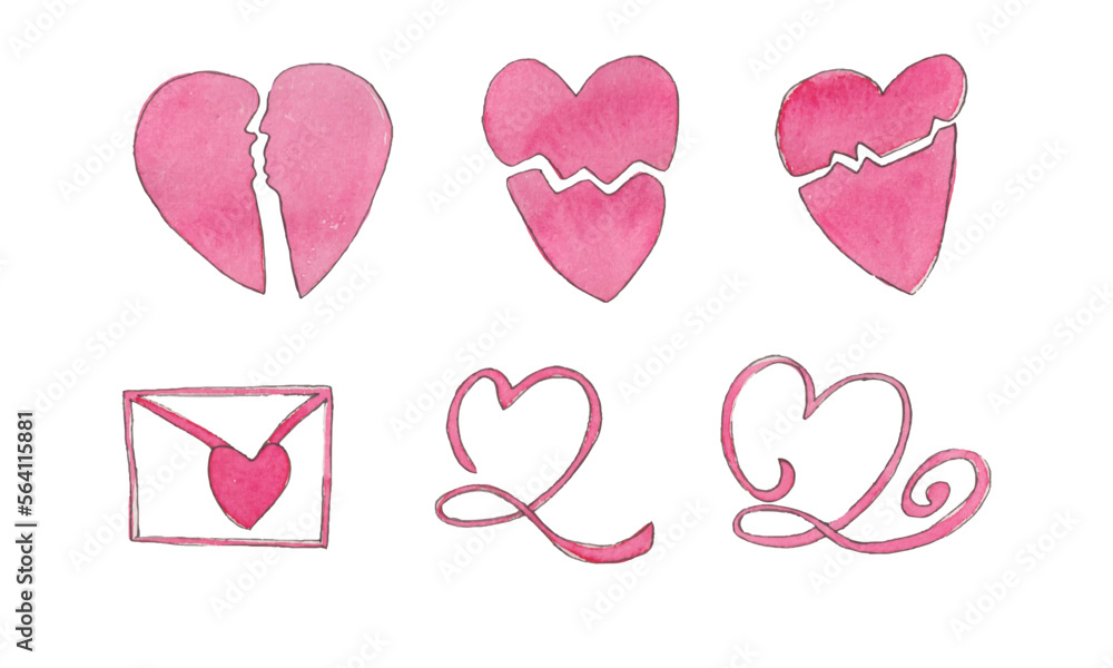 watercolor heart sign set, isolated on white background watercolor heart sign set, isolated on white background