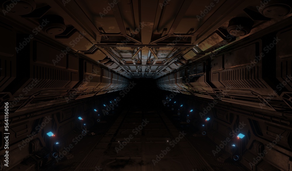 Tunnel of light a science fiction in dark scene 3D rendering sci-fi wallpaper backgrounds