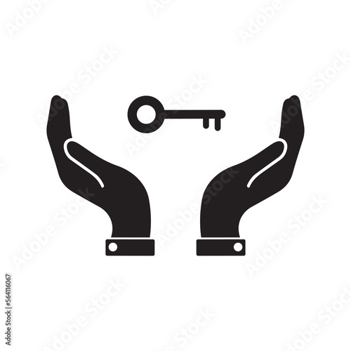 Hand with a key. Vector icon.