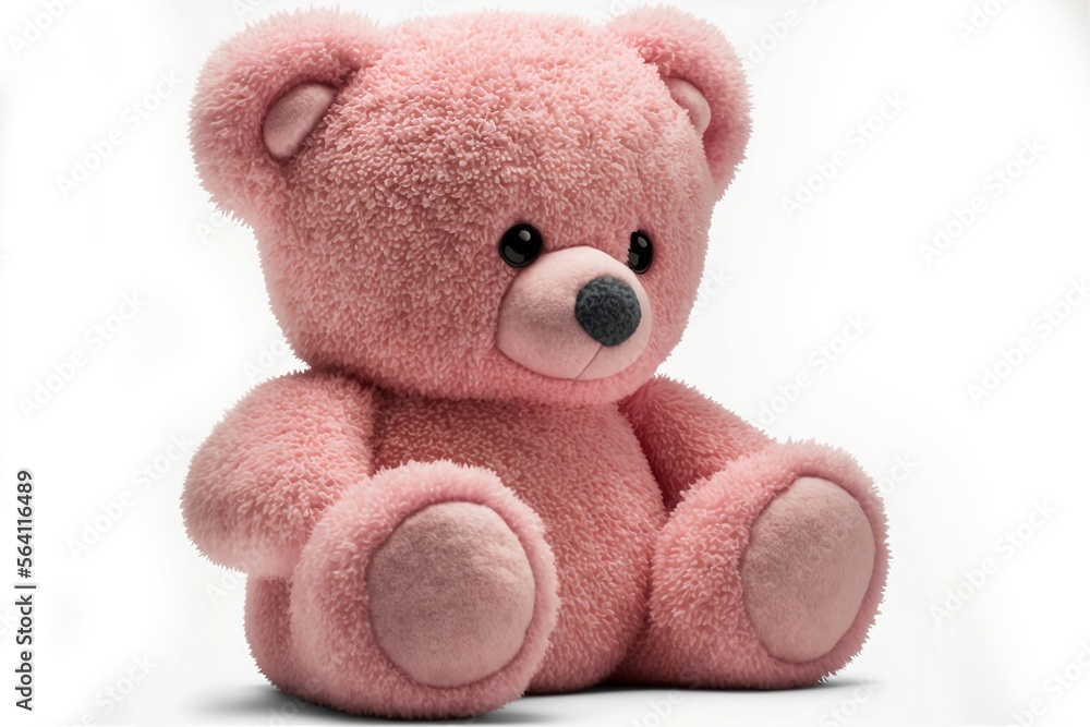 Obraz premium pink teddy bear toy hold valentine heart, isolated on white background,Generative AI 