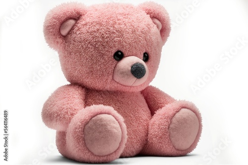 pink teddy bear toy hold valentine heart, isolated on white background,Generative AI 
