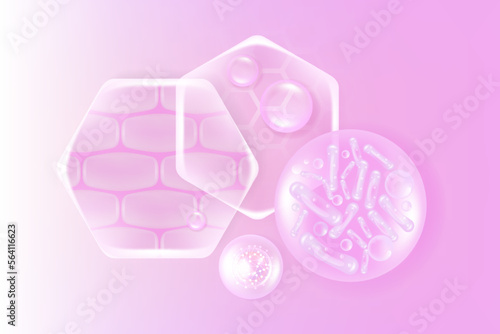 Probiotic and Hyaluronic acid skin solutions ad, pink collagen, and vitamin serum drops with cosmetic advertising background ready to use illustration vector. 