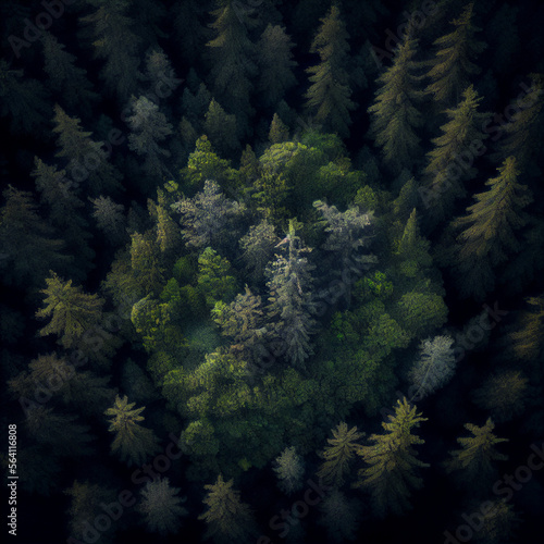 Aerial View of Boreal Forest: Green Canopy and Nature's Beauty Generative