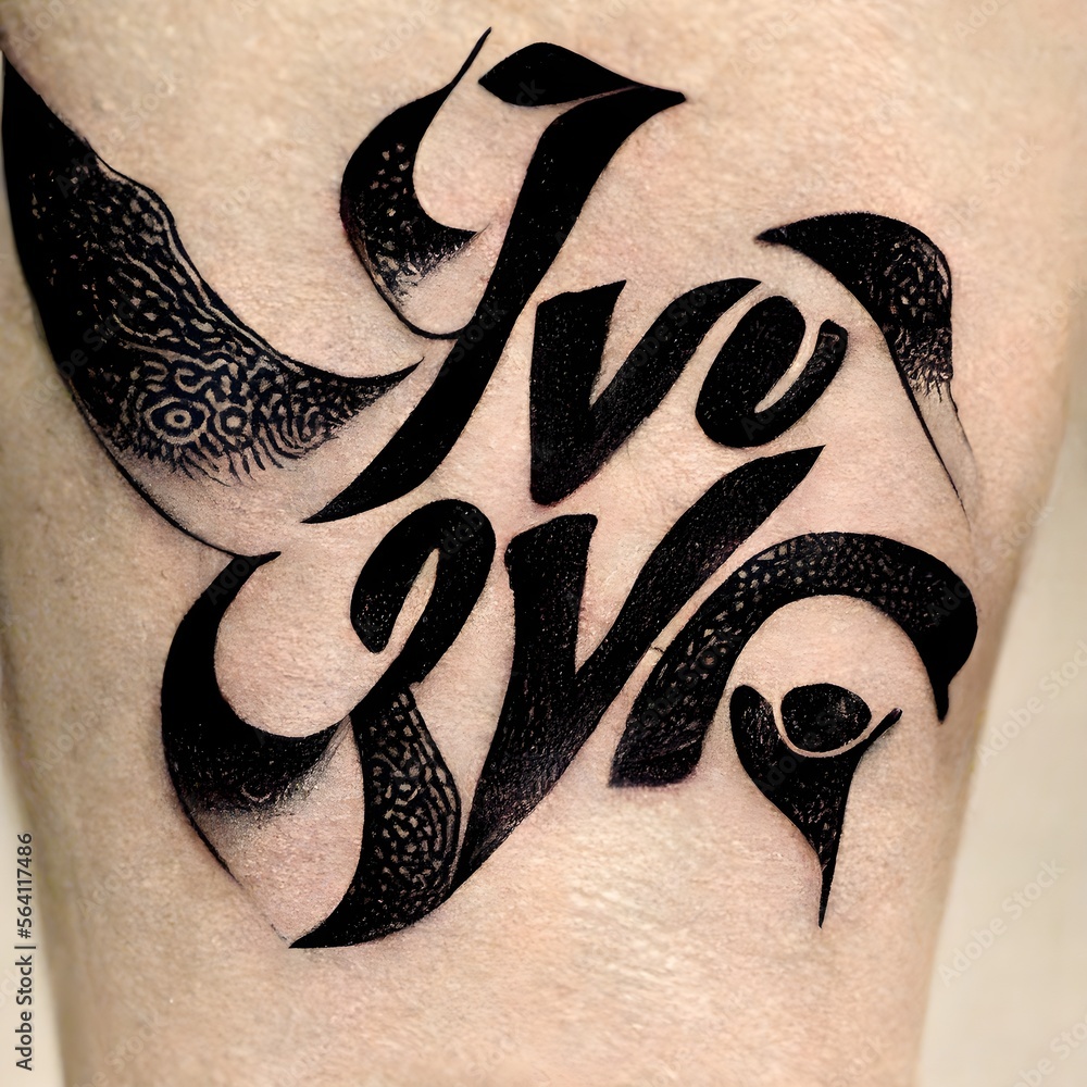 MC Escher calligraphy tattoo that says I love you pattern Stock ...