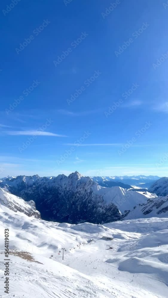 Snow mountain views and skiing activities on Zugspitze peak. Snow mountain views and skiing activities on Zugspitze peak.