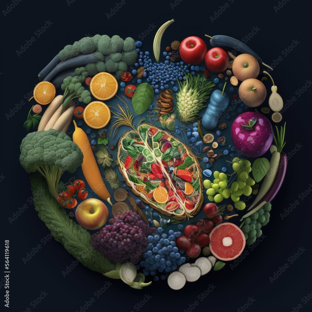 Fruits and Vegetables, AI Generated Image of a Healthy Diet with Balanced Nutrition