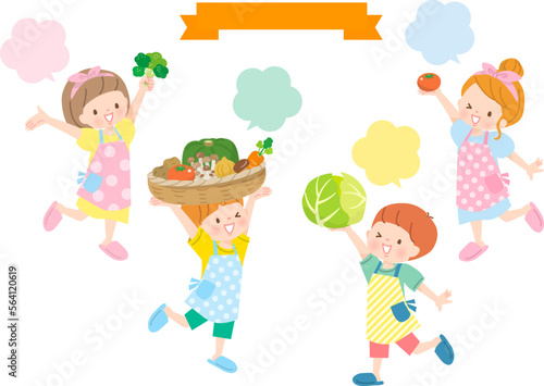 料理をする子供達のイメージイラスト素材