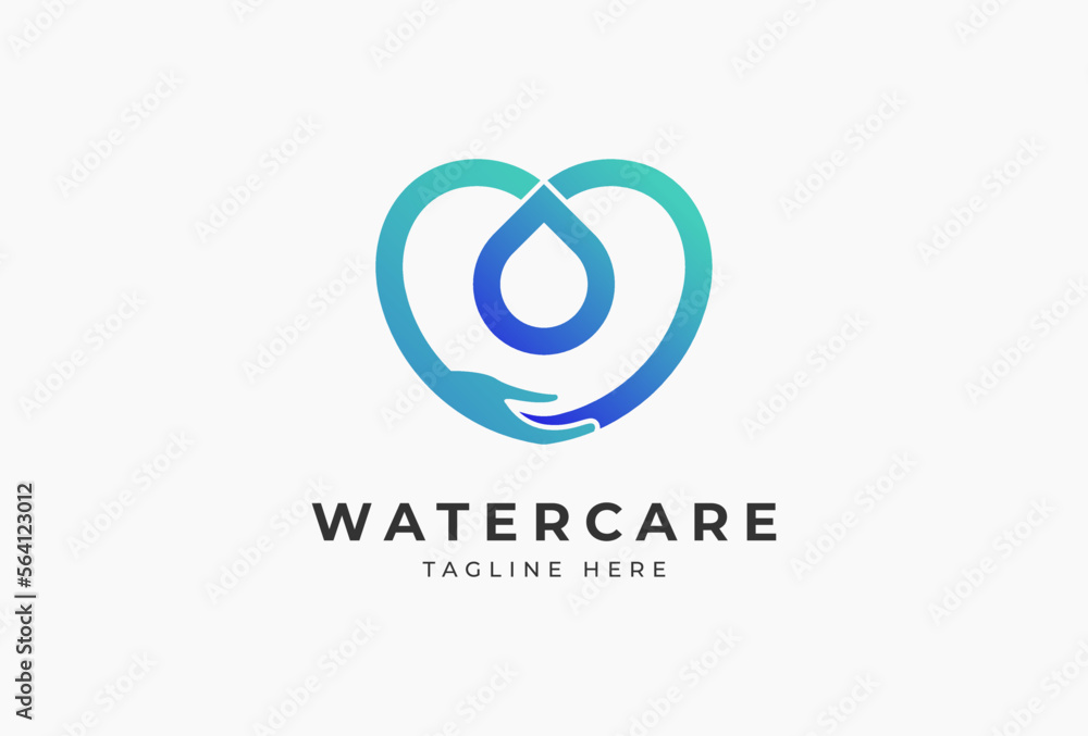 water drop logo, water and hand combination forms heart symbol, vector illustration water drop logo, water and hand combination forms heart symbol, vector illustration