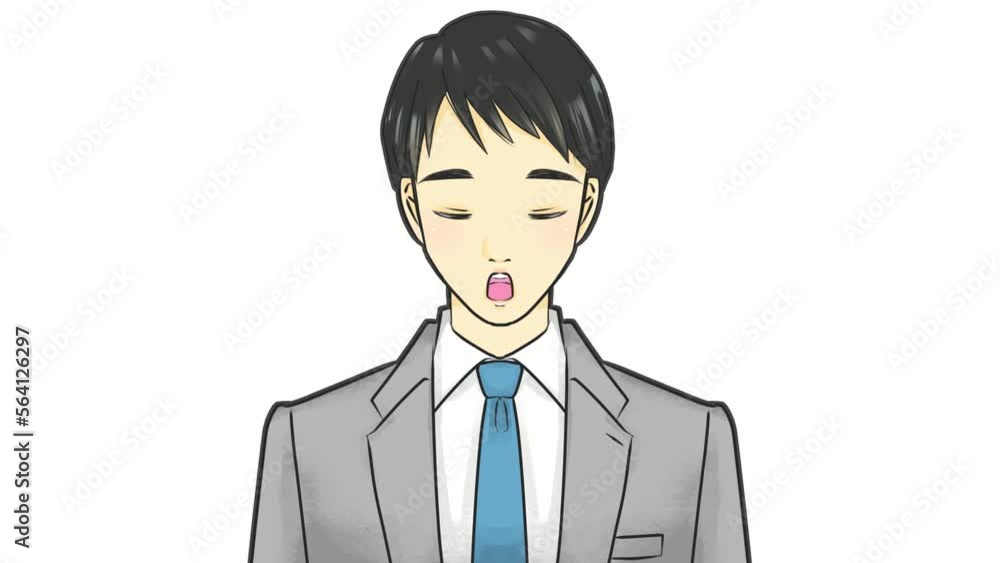 明るく話すスーツを着た男性　息継ぎなし　ループアニメーション