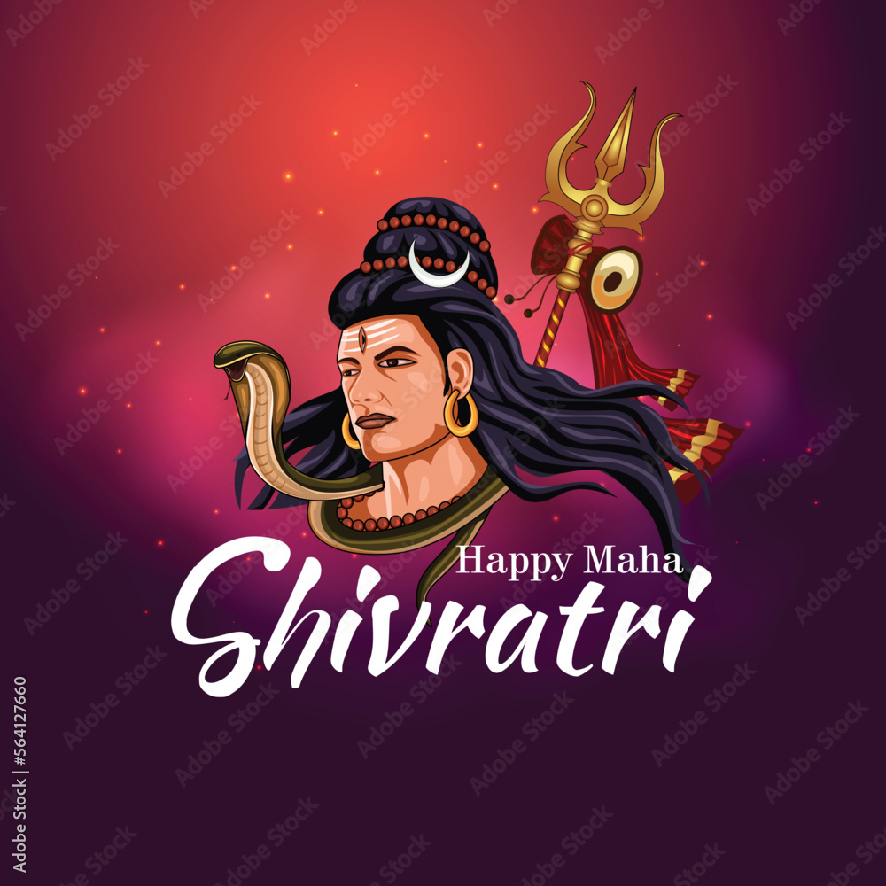 happy maha Shivratri with trisulam, a Hindu festival celebrated of lord shiva night, english calligraphy. vector illustration design