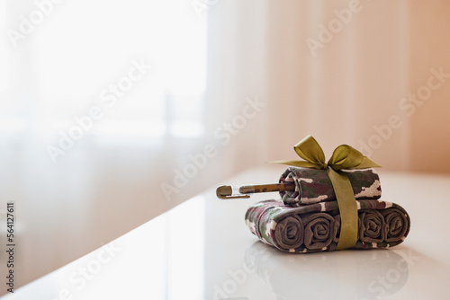 фотографія Handmade tanks of socks as gift men's military holiday February 23