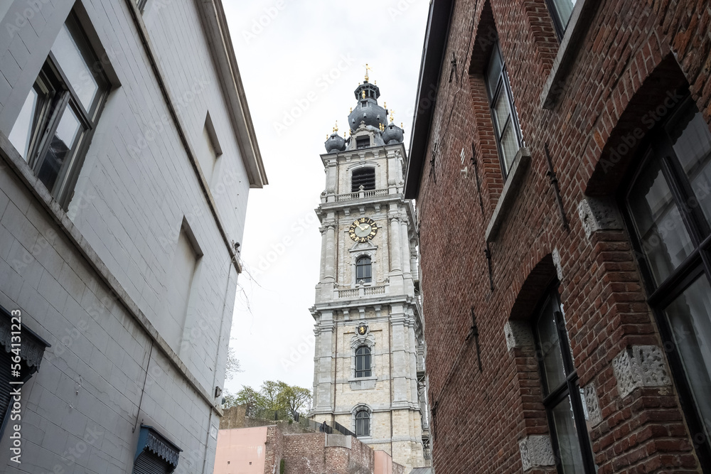 Architectural detail of the Belfry of Mons, the only belfry in Belgium constructed in Baroque style (inscribed on the UNESCO World Heritage on 1999), part of the major cultural patrimony of Wallonia