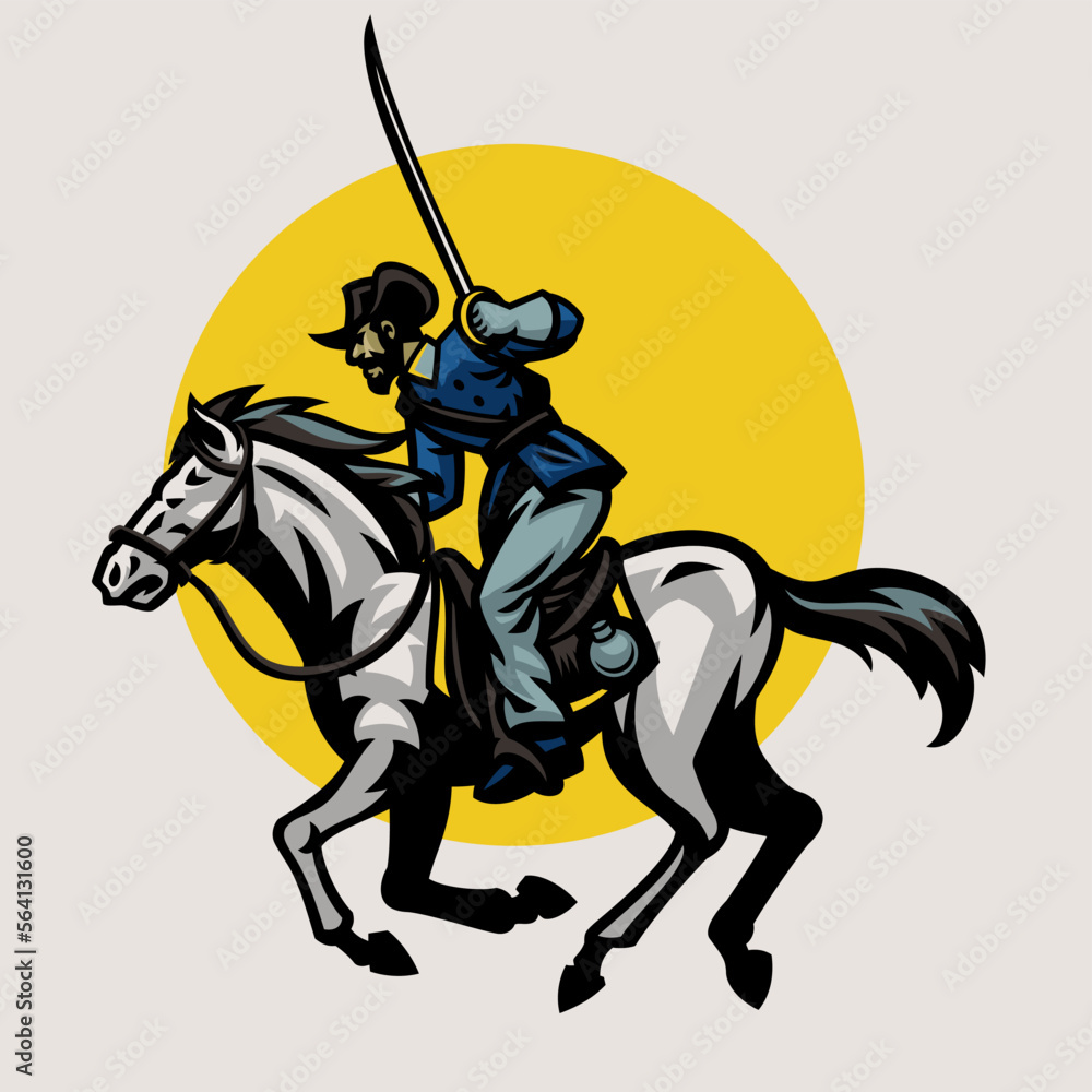 Fototapeta premium Civil War Union Sword Soldier Riding the Horse