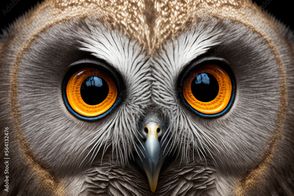 Owl headshot with closeup offace. Generative AI - obrazy, fototapety, plakaty 
