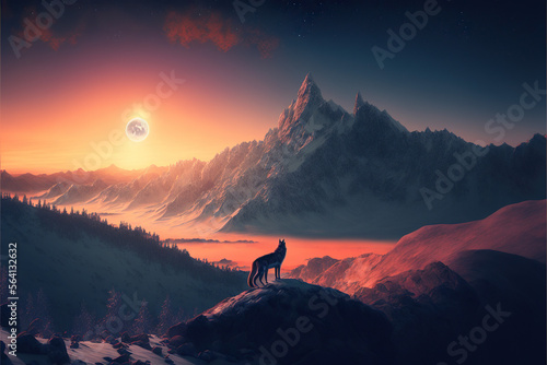 sunset eclipse over the montains, backgorund banner, generative ai 