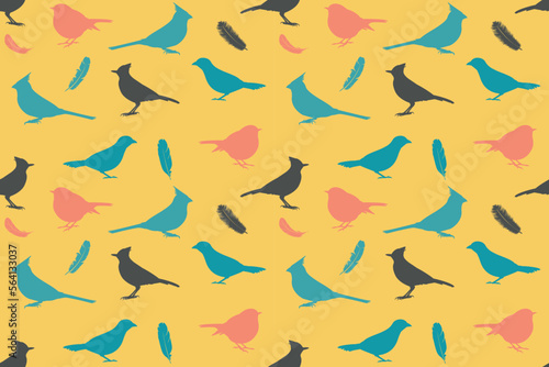 Seamless vector pattern of birds. Background with birds and feathers Beautiful soft modern background © SIRAPOB
