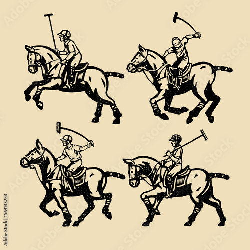 Old Press Style of Horse Polo Sport Set vector