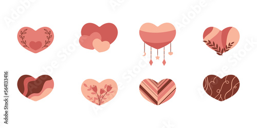 Zestaw czerwonych serc - kolekcja płaskich ilustracji w stylu boho. Proste elementy do projektów - serce, miłość, walentynka, ślub, zdrowie, troska.