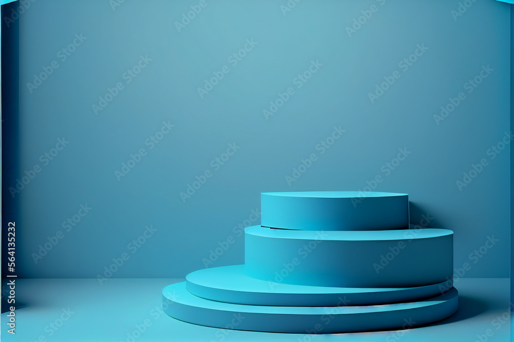 Empty blue Podium for advertising and mock-up for your commercial. generative ai Empty blue Podium for advertising and mock-up for your commercial. generative ai