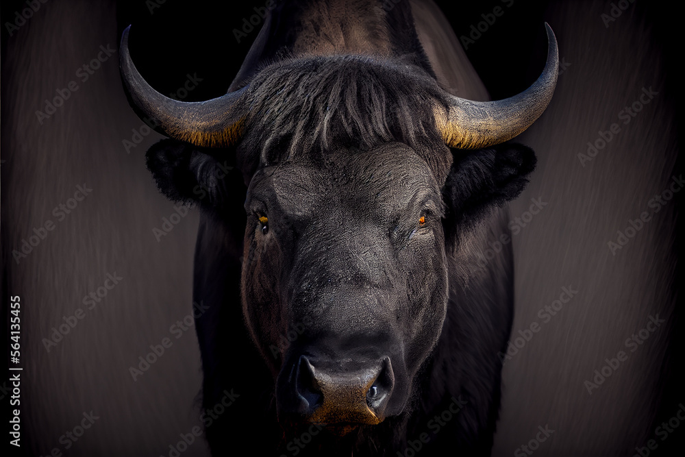 Portrait of a african buffolo on a black background. generative ai Portrait of a african buffolo on a black background. generative ai