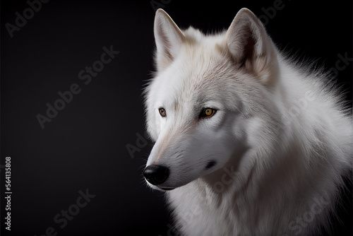 Portrait of a arctic wolf on a black background. generative ai