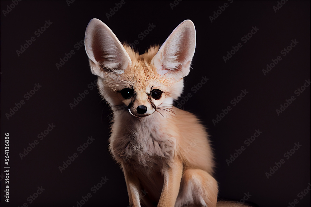 Portrait of  a baby fennec on a black background. generative ai