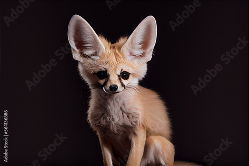 Portrait of  a baby fennec on a black background. generative ai